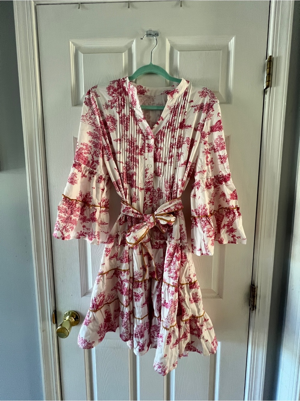 Girls Pink Floral Tiered Dress with Tie Waist